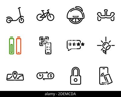 Satz schwarzer Vektorsymbole, isoliert vor weißem Hintergrund. Illustration zu einem Thema Mietservice Stock Vektor