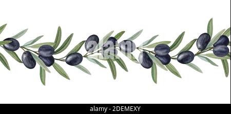 Schwarze Oliven Aquarell nahtlose Ornament Stockfoto