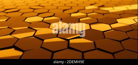 Abstrakter blauer Hintergrund, Sechsecke oder Waben, 3D CGI Rendering, sechseckige Tapete, Netzwerk-Verbindungskonzept, geometrische Illustration Design Stockfoto