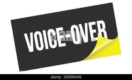 VOICE-OVER-Text auf schwarz gelbem Sticker-Stempel geschrieben. Stockfoto