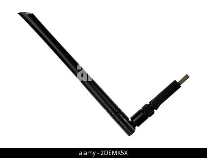 Draufsicht auf eine Wi-Fi-Antenne isoliert auf weißem Hintergrund. Stockfoto