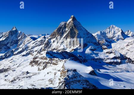 Geographie / Reisen, Schweiz, Alpen, Aussicht kleines Matterhorn, Dent d'Herens, 4171 m, Matterhorn, 4478 , Additional-Rights-Clearance-Info-not-available Stockfoto