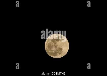 Eine schöne Aussicht auf den Mond Nahaufnahme zeigt die Details Der Mondoberfläche auf schwarzem Hintergrund Stockfoto
