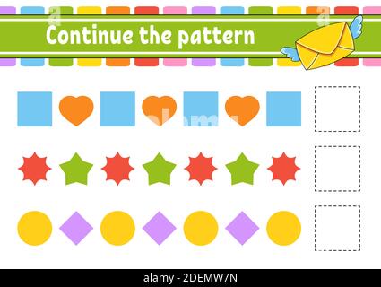 Das Muster fortsetzen. Arbeitsblatt zur Entwicklung von Schulungen. Spiel für Kinder. Aktivitätsseite. Puzzle für Kinder. Rätsel für Vorschule. Flach isolierter Vektor il Stock Vektor
