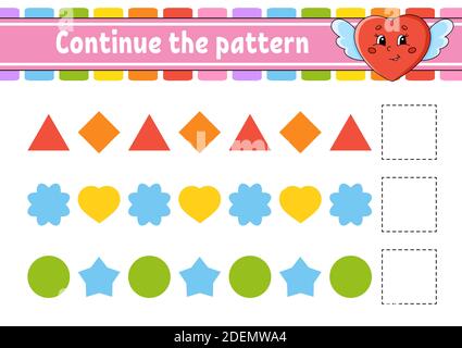 Das Muster fortsetzen. Arbeitsblatt zur Entwicklung von Schulungen. Spiel für Kinder. Aktivitätsseite. Puzzle für Kinder. Rätsel für Vorschule. Flach isolierter Vektor il Stock Vektor
