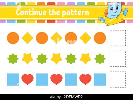 Das Muster fortsetzen. Arbeitsblatt zur Entwicklung von Schulungen. Spiel für Kinder. Aktivitätsseite. Puzzle für Kinder. Rätsel für Vorschule. Flach isolierter Vektor il Stock Vektor