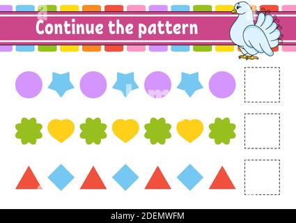 Das Muster fortsetzen. Arbeitsblatt zur Entwicklung von Schulungen. Spiel für Kinder. Aktivitätsseite. Puzzle für Kinder. Rätsel für Vorschule. Flach isolierter Vektor il Stock Vektor