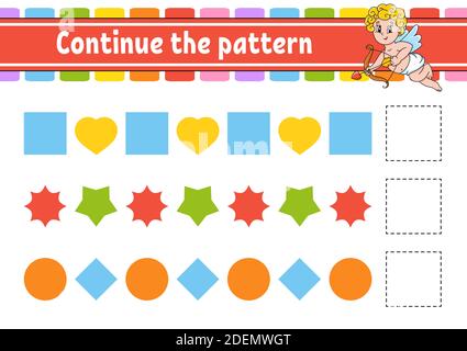Das Muster fortsetzen. Arbeitsblatt zur Entwicklung von Schulungen. Spiel für Kinder. Aktivitätsseite. Puzzle für Kinder. Rätsel für Vorschule. Flach isolierter Vektor il Stock Vektor