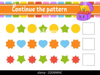 Das Muster fortsetzen. Arbeitsblatt zur Entwicklung von Schulungen. Spiel für Kinder. Aktivitätsseite. Puzzle für Kinder. Rätsel für Vorschule. Flach isolierter Vektor il Stock Vektor
