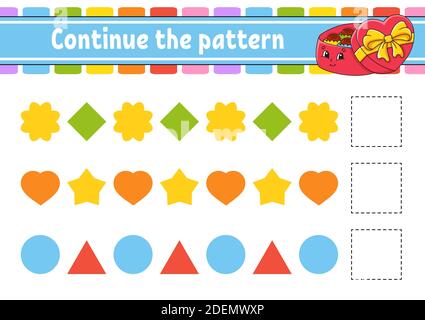 Das Muster fortsetzen. Arbeitsblatt zur Entwicklung von Schulungen. Spiel für Kinder. Aktivitätsseite. Puzzle für Kinder. Rätsel für Vorschule. Flach isolierter Vektor il Stock Vektor