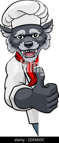 Wolf Chef Mascot Zeichen Cartoon Charakter Stock Vektor