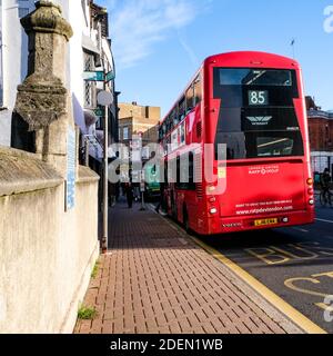 London UK, Dezember 01 2020, Red Transport for London Double Decker Public Passenger Bus Stockfoto