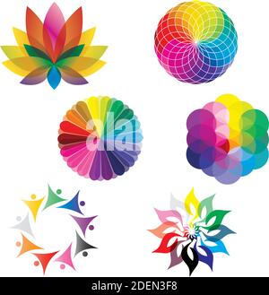 Set von Farbe Räder - Kreise, Lotusblume, Blume des Lebens in Regenbogenfarben, Heilige Geometrie Stock Vektor