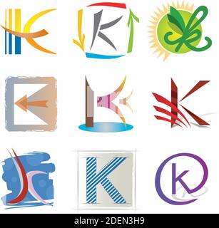 Set von Dekorativen Buchstaben K Symbole - Elemente für Logo Design Stock Vektor