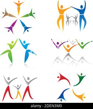 Set von Community, Sport und Social Network Icons, Menschen Silhouetten Stock Vektor