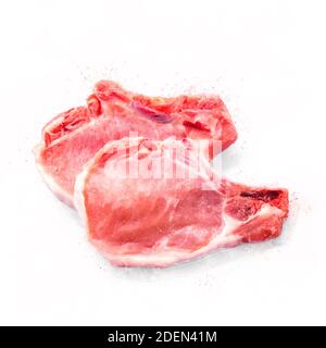 Zwei saftige Schweinekotelett isoliert auf weiß, Abbildung Stockfoto