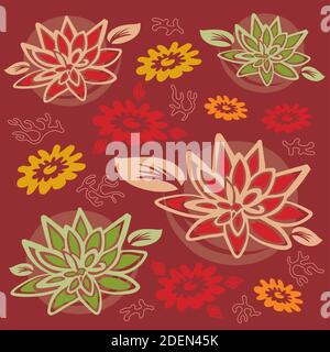 Blumen und Blattmuster - Lotusblumen und Koralle Stock Vektor