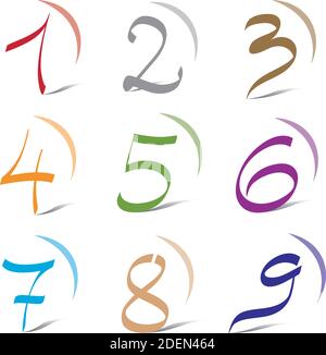 Satz von neun dekorativen Zahlen Ziffern für Logo-Design - Vektorsymbole und -Elemente Stock Vektor