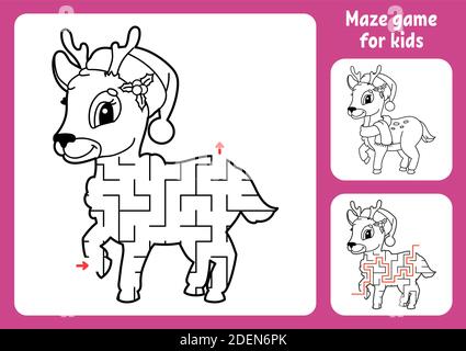 Abstraktes Labyrinth. Spiel für Kinder. Puzzle für Kinder. Labyrinth-Rätsel. Weihnachtsthema. Finden Sie den richtigen Weg. Arbeitsblatt zum Bildungswesen. Mit Antwort. Stock Vektor