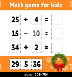 Mathe-Spiel für Kinder. Weihnachtsthema. Arbeitsblatt zur Entwicklung von Schulungen. Aktivitätsseite mit Bildern. Spiel für Kinder. Farbe isoliert Vektor illustratio Stock Vektor