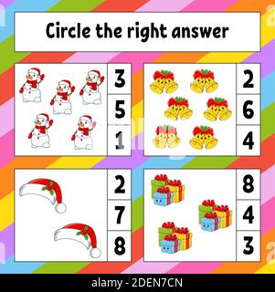 Kreisen Sie die richtige Antwort ein. Weihnachtsthema. Arbeitsblatt zur Entwicklung von Schulungen. Aktivitätsseite mit Bildern. Spiel für Kinder. Farbisolierte Vektorillust Stock Vektor