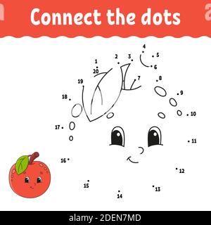 Punkt zu Punkt Spiel. Zeichnen Sie eine Linie. Für Kinder. Vorgangsarbeitsblatt. Malbuch. Mit Antwort. Zeichentrickfigur. Stock Vektor