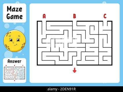 Labyrinth aus Rechtecken. Spiel für Kinder. Drei Eingänge, ein Ausgang. Puzzle für Kinder. Labyrinth-Rätsel. Farbvektordarstellung. Finden Sie den richtigen Weg. Wi Stock Vektor