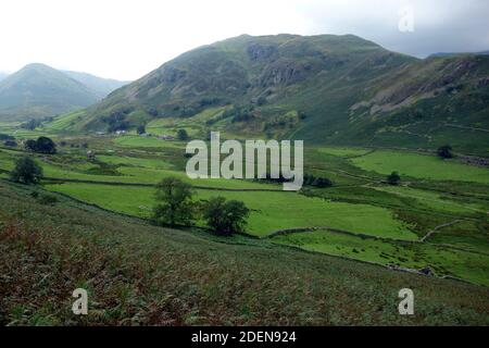 The Valley of Howe Grain and the Wainwrights 'The NAB & Beda Fell' von 'Steel Knotts' in Martindale, Lake District National Park, Cumbria, England. Stockfoto