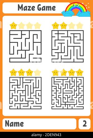 Quadratisches Labyrinth. Spiel für Kinder. Puzzle für Kinder. Labyrinth-Rätsel. Farbvektordarstellung. Finden Sie den richtigen Weg. Die Entwicklung von logischen und s Stock Vektor