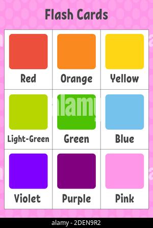 Flash-Karten. Farben lernen. Arbeitsblatt zur Entwicklung von Schulungen. Aktivitätsseite für Kinder. Farbe Spiel für Kinder. Vektorgrafik. Stock Vektor