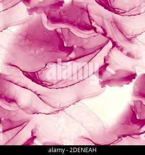Alkoholtinte rosa nahtloser Hintergrund. Mischen von Acrylfarben. Marmordruck in Farbe. Tinte, Farbe, abstrakt. Handgezeichnetes Muster. Flußflüssigkeit Aquarell Schmerzen Stockfoto