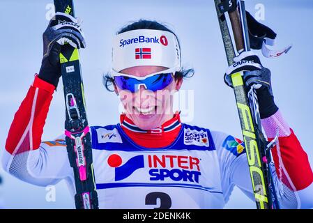 Die Norwegerin Marit Bjørgen (Bjorgen, Bjoergen) gewann 30-K bei den FIS Nordischen Ski-Weltmeisterschaften 2017 in Lahti, Finnland. Stockfoto