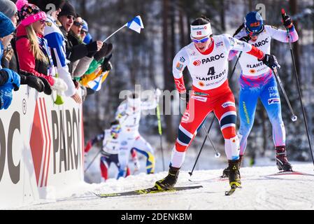 Marit Bjørgen (Bjorgen, Bjoergen), norwegisches Damen-Ski-Team, tritt 2017 bei den FIS Nordischen Skiweltmeisterschaften in Lahti, Finnland, im Skisathlon an. Stockfoto