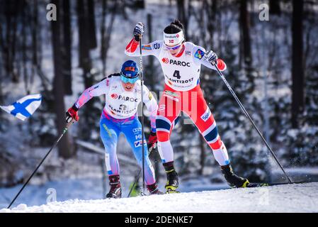 Marit Bjørgen (Bjorgen, Bjoergen), norwegisches Damen-Ski-Team, tritt 2017 bei den FIS Nordischen Skiweltmeisterschaften in Lahti, Finnland, im Skisathlon an. Stockfoto