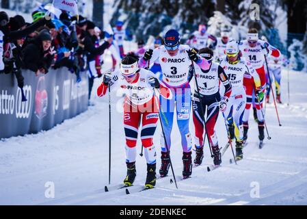 Marit Bjørgen (Bjorgen, Bjoergen), norwegisches Damen-Ski-Team, tritt 2017 bei den FIS Nordischen Skiweltmeisterschaften in Lahti, Finnland, im Skisathlon an. Stockfoto