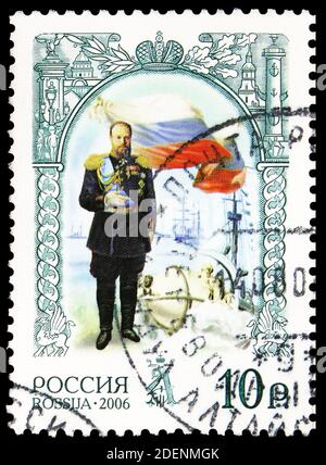 MOSKAU, RUSSLAND - 5. MAI 2020: In Russland gedruckte Briefmarke zeigt Kaiser Alexander III. (1845-1894), Serie, um 2006 Stockfoto