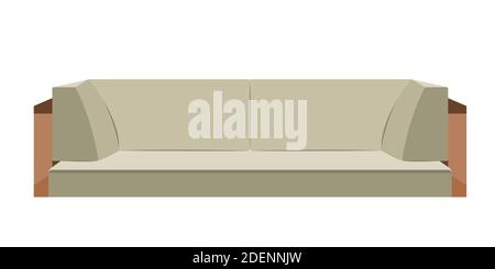 Komfortables beigefarbenes Schlafsofa für ein modernes Wohnzimmer. Isoliert auf weißem Hintergrund. Modernes Design. Flacher Cartoon-Stil. Vektorgrafik Stock Vektor