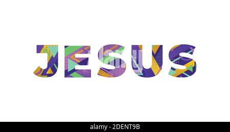 Der Name JESUS Konzept in bunten Retro-Formen und Farben Illustration geschrieben. Stock Vektor