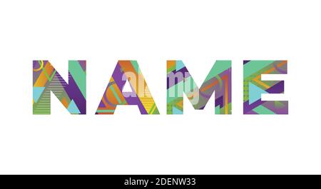 Das Wort NAME Konzept in bunten Retro-Formen und Farben Illustration geschrieben. Stock Vektor