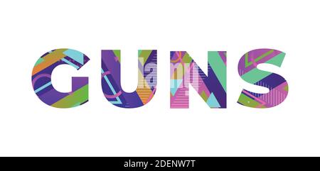 Das Wort PISTOLEN Konzept in bunten Retro-Formen und Farben Illustration geschrieben. Stockfoto