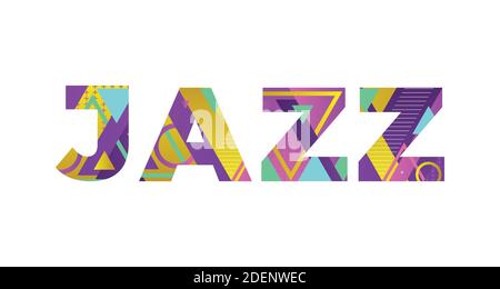 Das Wort JAZZ Konzept in bunten Retro-Formen und Farben Illustration geschrieben. Stockfoto