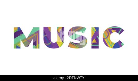 Das Wort MUSIK Konzept in bunten Retro-Formen und Farben Illustration geschrieben. Stockfoto