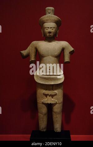 Vierarmige Figur von Avalokiteshvara. 12. Jahrhundert. Khmer-Imperium. Sandstein. Dallas Museum of Art. Staat von Texas. Usa. Stockfoto
