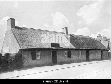 Antikes Foto des Cottage in Alloway, Ayrshire, wo Schottlands Nationaldichter Robbie Burns geboren wurde. Stockfoto