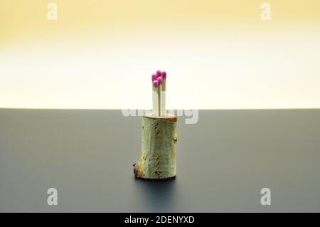 Nahaufnahme eines Matches isoliert auf bicolor Hintergrund Stockfoto