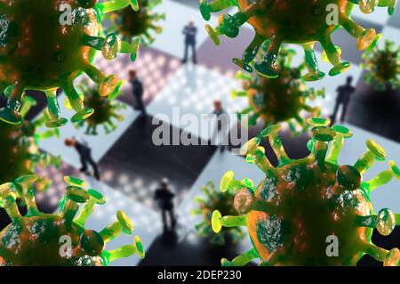 Miniaturunternehmer üben soziale Distanzierung, um die Ausbreitung des tödlichen Coronavirus zu verlangsamen Stockfoto