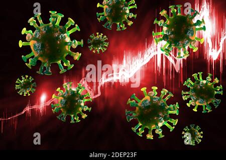 Verfolgung des Fortschritts der Coronavirus-Epidemie neue Fälle und wächst 3D-Illustration für globale Notfälle Stockfoto