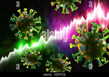 Verfolgung des Fortschritts der Coronavirus-Epidemie neue Fälle und wächst 3D-Illustration für globale Notfälle Stockfoto