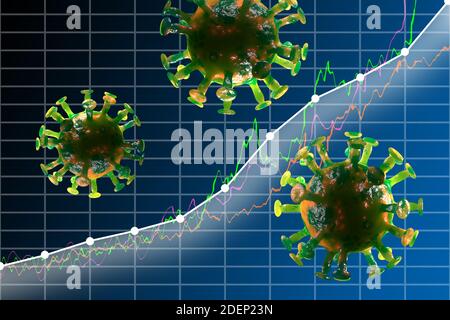 Verfolgung des Fortschritts der Coronavirus-Epidemie neue Fälle und wächst 3D-Illustration für globale Notfälle Stockfoto