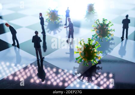 Miniaturunternehmer üben soziale Distanzierung, um die Ausbreitung des tödlichen Coronavirus zu verlangsamen Stockfoto